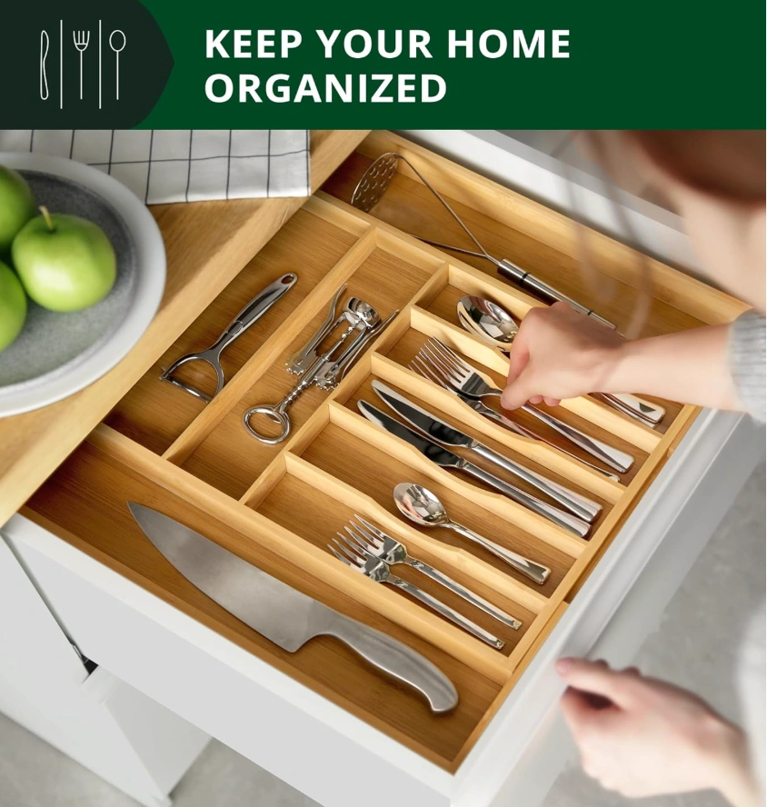 best kitchen drawer organizers, top rated drawer organizers, kitchen drawer divider reviews, adjustable drawer organizers, bamboo vs plastic drawer organizers, Sarah Jenkins product reviews